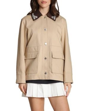 Avec Les Filles Embellished Lyocell & Cotton Barn Jacket - Natural