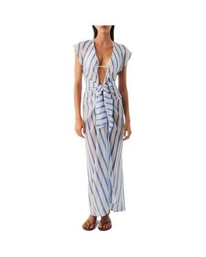 ViX Sasha Tie Front Cotton Cover-Up Dress - Blue