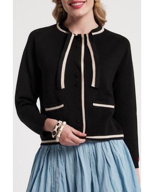 Frances Valentine Border Tie Neck Cardigan - Black