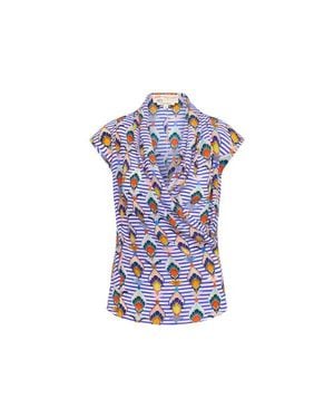 Maison Common Printed Wrap Silk Top Streifen - Blue