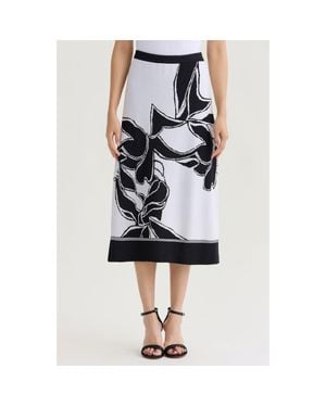 Ming Wang A-Line Floral Jacquard Soft Knit Midi Skirt - Black