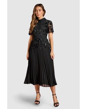 Coast Velvet Lace Collared Midi Dress - Black