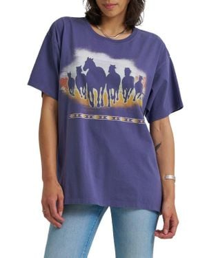 Wrangler Horses Oversize Cotton Graphic T-Shirt - Blue