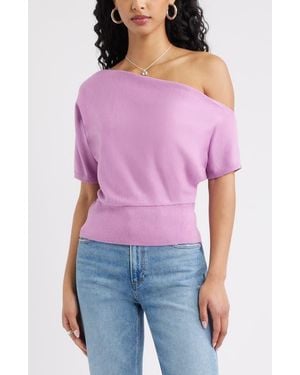 Open Edit One-Shoulder Short Sleeve Sweater - Purple