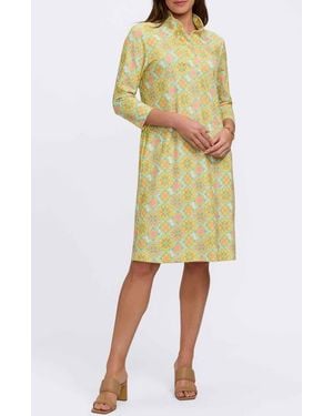 Foxcroft Tammy Tile Print Collared Dress - Yellow