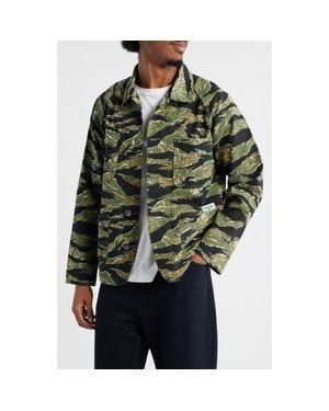 Service Works Coverall 2.0 Tiger Stripe Organic Cotton Twill Chore Coat - Green