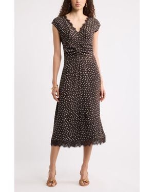 Nordstrom Lace Trim Leopard Print Midi Dress - Black