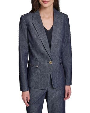 KARL LAGERFELD Pinstripe Stud Denim Blazer - Blue