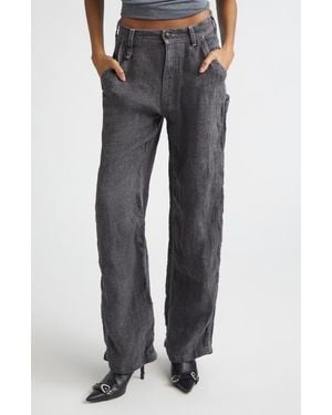 R13 Linen & Cotton Carpenter Pants - Gray