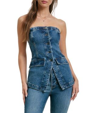 FAVORITE DAUGHTER The Phoebe Strapless Denim Bustier Top - Blue