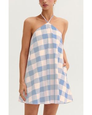 Crescent Gingham Halter Romper Dress - White