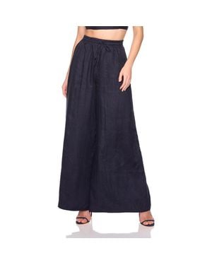 Susana Monaco Tie Waist Wide Leg Linen Pants - Blue