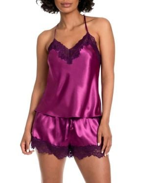 In Bloom Lace Trim Satin Short Pajamas - Purple