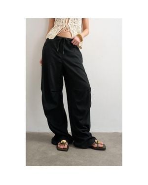 TOPSHOP Wide Leg Linen & Cotton Utility Pants - Black