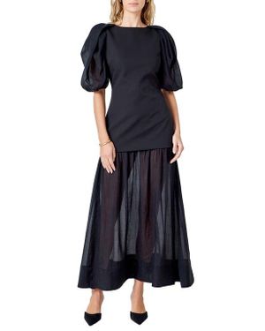 Endless Rose Drop Waist Puff Sleeve Maxi Dress - Blue