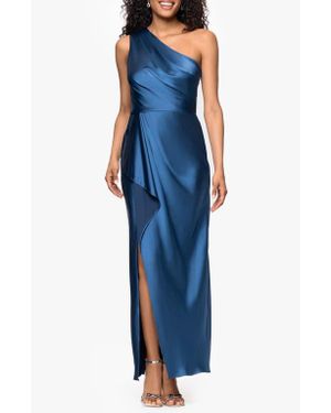 Xscape Evenings One Shoulder Satin Evening Gown - Blue