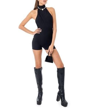 Edikted Annie Halter Neck Rib Romper - Blue
