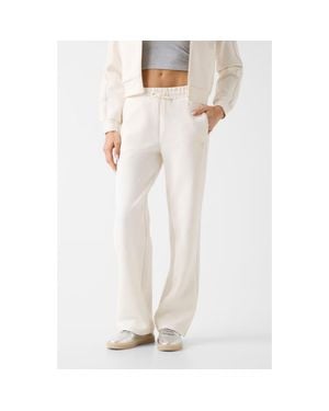 Guess Calista Logo Embellished Wide Leg Pants - White