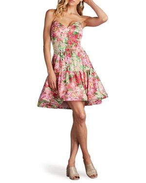 SHO by Tadashi Shoji Floral Print Ruffle Strapless Dress - Red