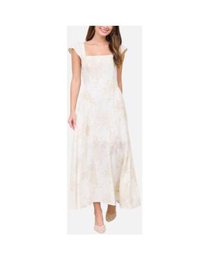 Blu Pepper Floral Jacquard Midi Dress - White