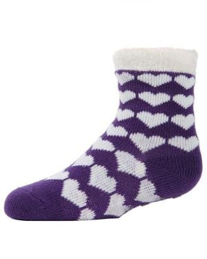 Memoi Hearts Galore Girl's Cozy Non-Slip Socks - Purple
