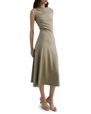 Mango Asymmetric Cut Draped Midi Dress - Natural