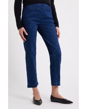 Hue Rhinestone Straight Leg Crop Denim Leggings - Blue