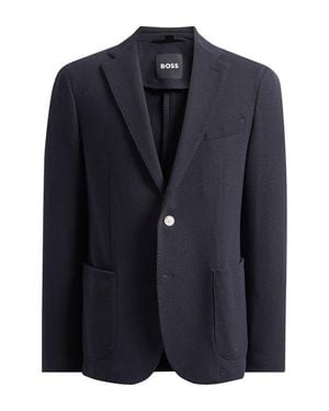 BOSS Hanry Slim Fit Cotton Blend Piqué Blazer - Blue