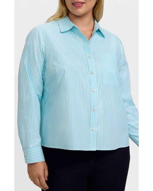 Foxcroft Jodie Stripe Cotton Button-Up Blouse - Blue