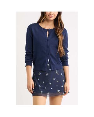 BP. Crewneck Cotton Blend Cardigan - Blue