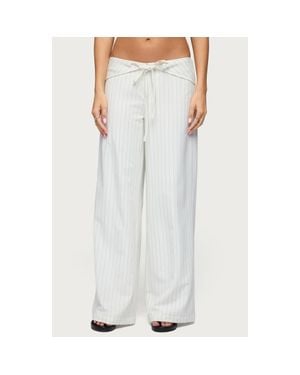 Edikted Parker Pinstripe Low Rise Tie Wide Leg Pants - White