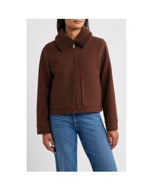 Sam Edelman Faux Fur Collar Zip-Up Jacket - Brown