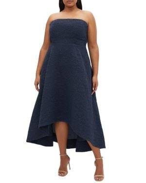 City Chic Tess Jacquard High-Low Maxi Cocktail Dress - Blue