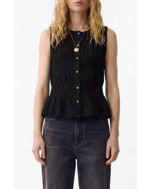 PER UNA BY M&S Shirred Button Top - Blue