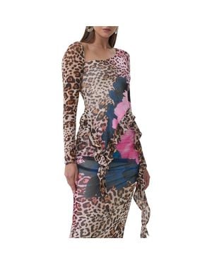 AFRM Doris Ruffle Asymmetric Mesh Top - Red