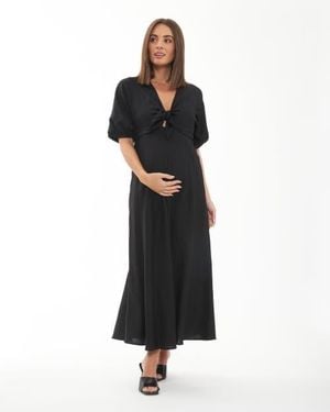 Ripe Maternity Camille Tie Front Linen Dress - Black