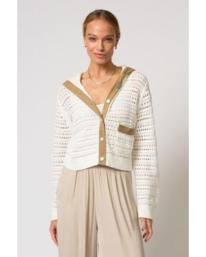 Central Park West Avery Mixed Media Hooded Cardi - Natural