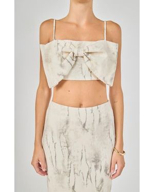 Endless Rose Oversized Bow Cropped Top - Gray