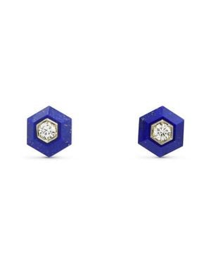 Fred Leighton Hexagonal Lapis & Diamond Stud Earrings - Blue