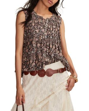 Lucky Brand Pintuck Henley Tank in Brown | Lyst