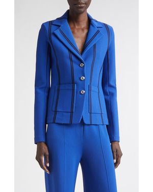St. John Carter Stripe Roma Crepe Knit Jacket - Blue
