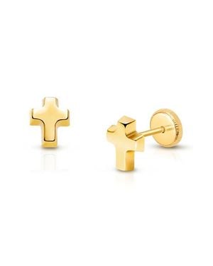 Tiny Blessings 14K Simple Cross Stud Earrings - Metallic
