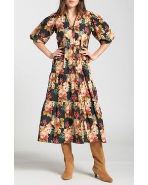 Apny Puff Sleeve Tiered Shirtdress - Multicolor
