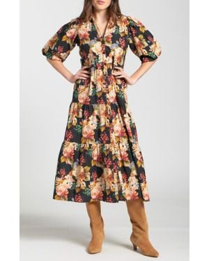 Apny Puff Sleeve Tiered Shirtdress - Multicolor