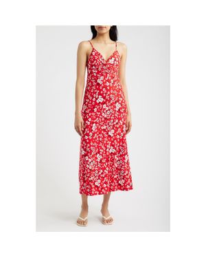 Loveappella Strappy Twist Floral Midi Dress - Red