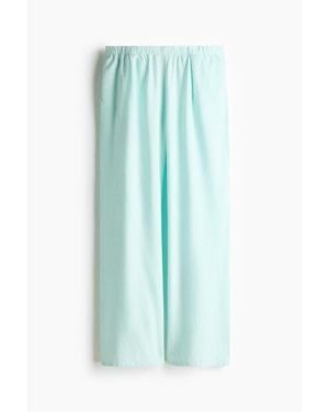 H&M Wide Linen-Blend Pants - Blue