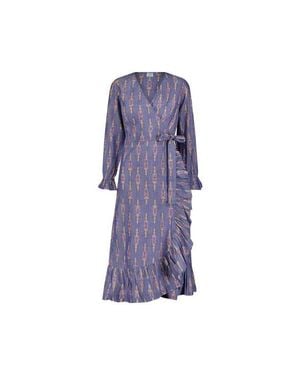 MER ST BARTH Genevieve Ruffle Wrap Dress Chambray Ikat - Purple