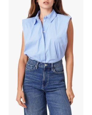 Habitual Shoulder Pad Sleeveless Shirt - Blue