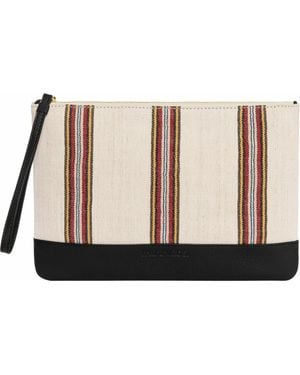 Kai & Vrosi Antiochia Calfskin & Handloomed Fabric Clutch - Natural
