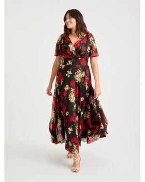 Scarlett & Jo Isabelle Printed Angel Sleeve Maxi Dress - White